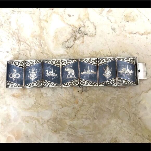 ANTIQUE SIAM 925 STERLING NIELLOWARE BRACELET - Picture 2 of 8
